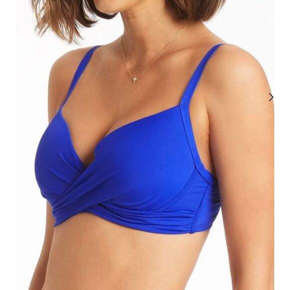 Sea Level Swim Essentials Cobalt Twist Front DD / E Cup Bra UW Bikini Top 8 NWT - Picture 3 of 3